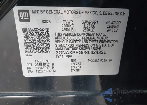 2025 Chevrolet Equinox Awd Lt z USA, uszkodzony, nr VIN 3GNAXPEG0SL324321